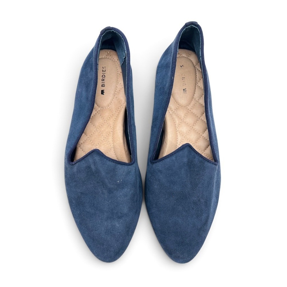 Birdies Women's Blue Leather Slip-On Flats Pointed Toe Quilted Insole 7